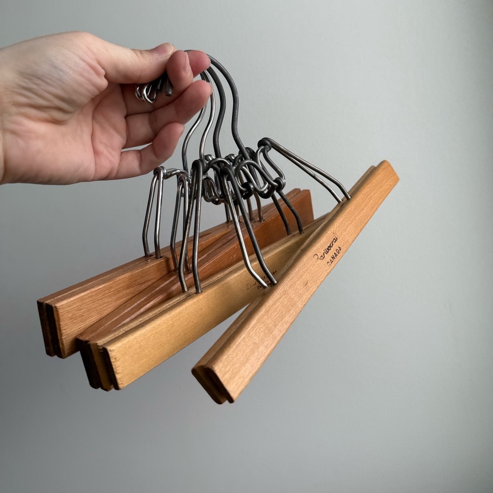 4 Wooden Pant Trouser Clothing Hangers Vintage Baribocraft Maple Wood Québec